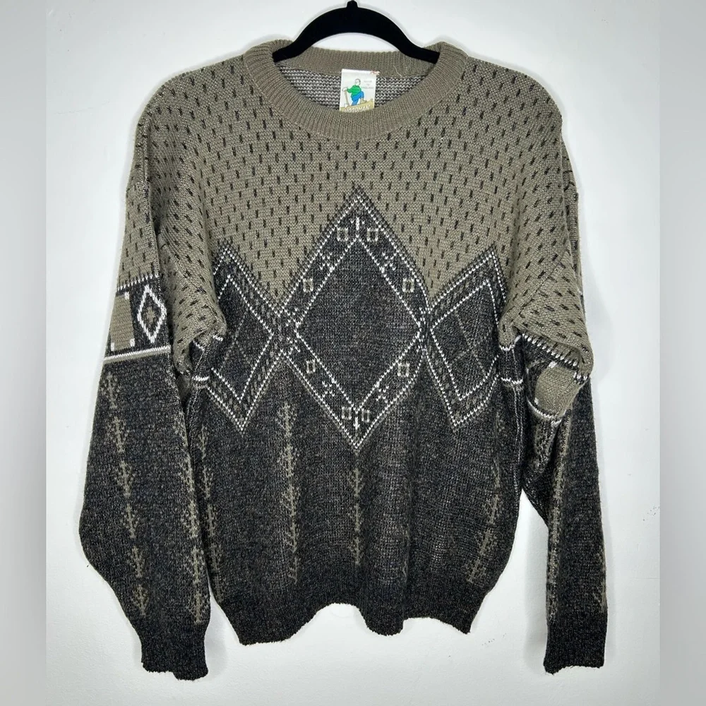 Vintage Woodman Men’s Sz L Nordic Knit Sweater Wool Blend Made In England Argyle - Picture 1 of 6